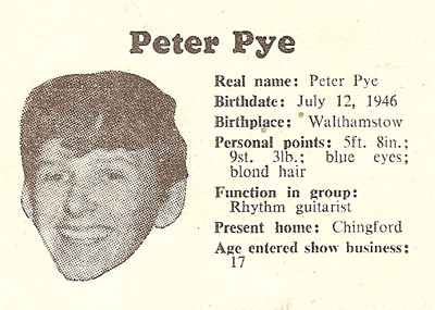 NME newspaper cutting showing head shot of Peter Pye, of The Honeycombs with vital statistics.